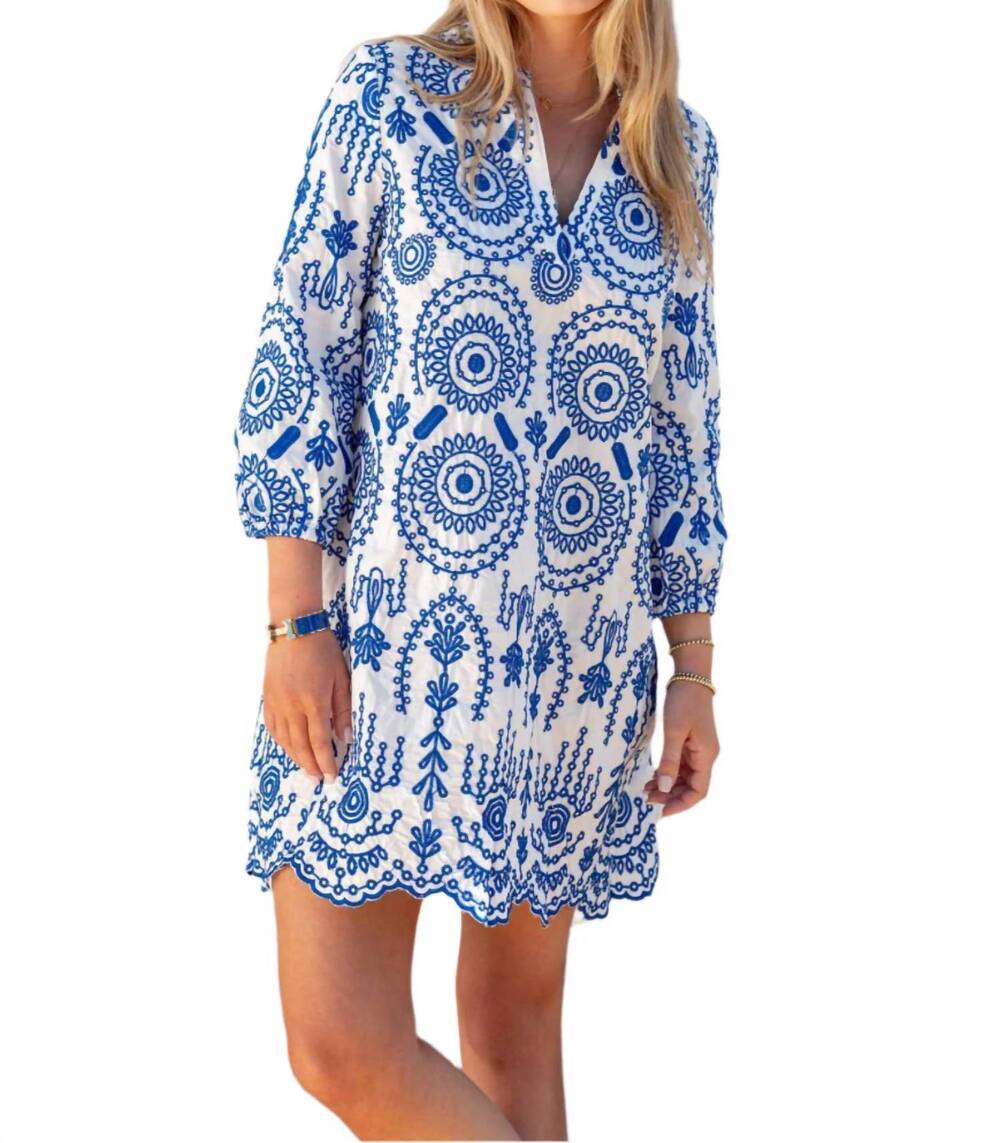 NEW MERSEA women's edie tunic dress in white blue